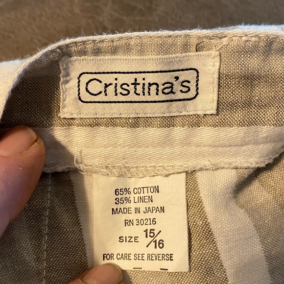 Cristina’s Women’s Linen Blend Striped Pants Sz 15/16 Vintage, side button - Picture 4 of 6